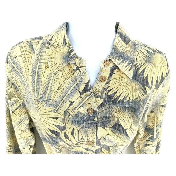 Soft Surroundings Tropical Shirt Dress Petite XS Linen Blend Belted Tie Beach - Picture 6 of 12